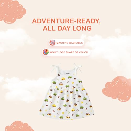 Image of Kidbea Cotton Baby Dress for Girls | Soft Sleeveless Summer Dress for Girl | Cute Printed Newborn Baby Muslin Frocks with Tie-Up Closure