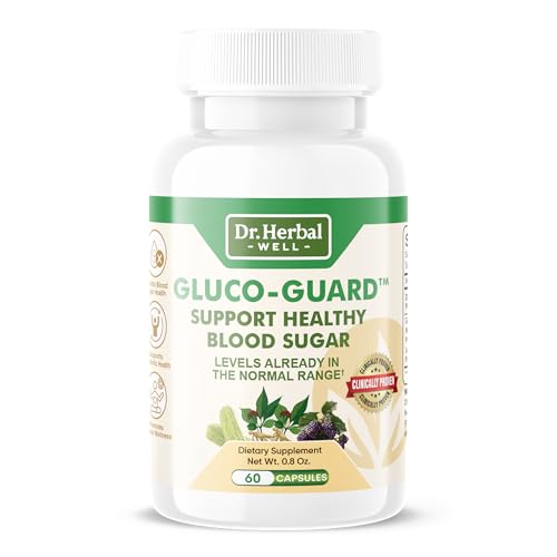 DR. HERBAL WELL Gluco-Guard with Ginseng Plus Supplement Supports Healthy Blood Sugar Levels Already Within Normal Range. No Added Vitamins Minerals 100% Natural Ingredients (60 Capsules)