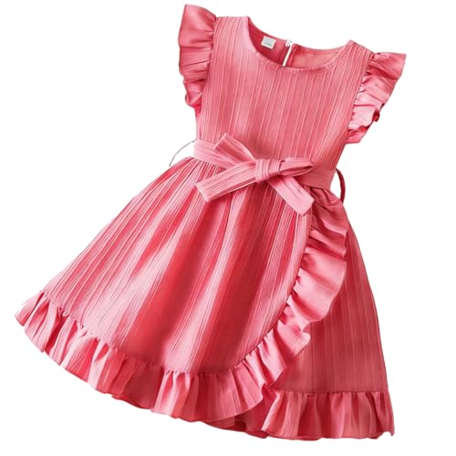 Codkkre Vestidos Niños Vestidos Moño de Niña Rosa Vestido para Niños Mangas Princesa para Fiesta de Verano 4 años