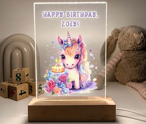 Lámpara de noche unicornio LED personalizada con base de madera miniatura 2