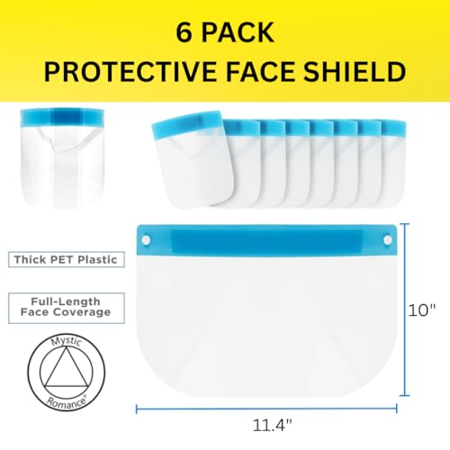 Mystic Romance 6 Pack Face Shields – Reusable Anti-Fog Full Face Protection – Clear Safety Gear for Work, Salons & Travel - Thumbnail 4