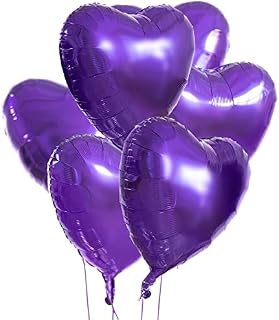 YOOYEH 5 Blue Heart Balloons, 18 Inches Heart Shape Foil Balloons Helium Heart Balloons for Valentines Engagement Birthday Mother's Day Bridal Shower Baby Shower Wedding Decorations