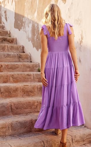 Image of kinstell Women's Summer Boho Spaghetti Strap Square Neck Ruffle Casual Flowy Long Dress Beach Swing Party Maxi Dress