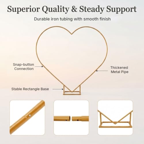 Image of ORTIZA Heart Shaped Balloon Arch Frame Stand, Metal Wedding Backdrop Hoop, Freestanding Romantic Photo Booth Frame Balloon Garland Decorations for Weddings, Anniversaries, Party, 6.6x6.6ft