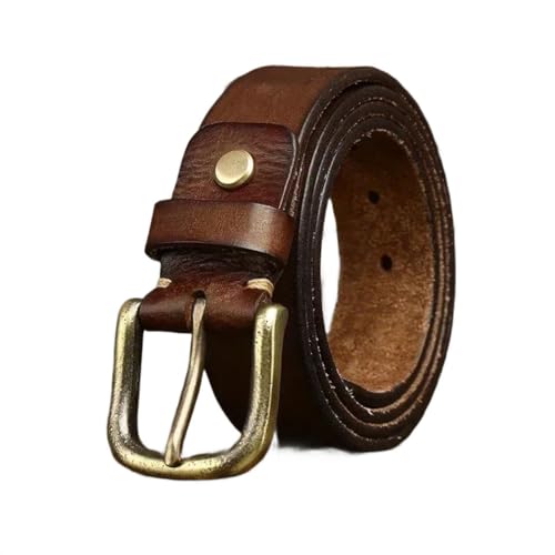 Men Genuine Leather Belt 3.3Cm Cowhide Strap Copper Buckle Classic Retro Casual Jeans Waistband