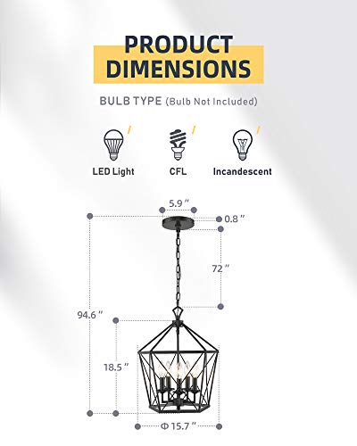 EAPUDUN Farmhouse Lantern Chandelier, 5-Light Metal Adjustable Height Industrial Square Pendant Light for Living Room,Kitchen Lsland,Hallway Foyer Hanging Ceiling Lighting, PDA1274-MBK - Image 6