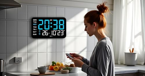 Image of AERYS 9-Inch Digital Alarm Wall Clock, Table Clock, Large LED Display, Adjustable Brightness,12 /24 Hour Format, Dual Alarms,Date&Temperature Display,for Home, Office, Bedroom, Living Room, Home Decor