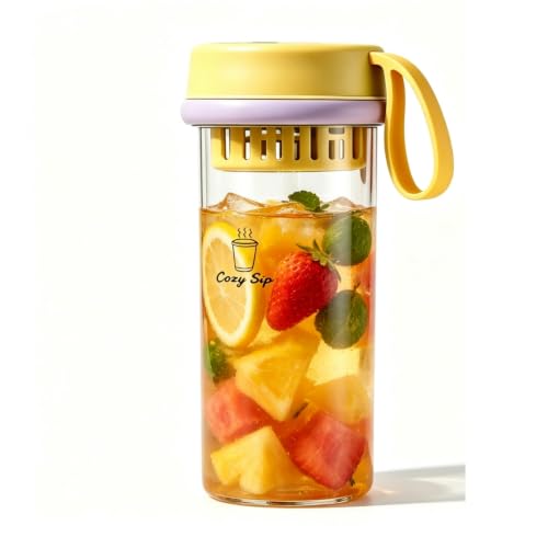 LFRNZS Fruit Infuser Water Bottle 17oz Clear Plastic Drink Tumbler Iced Coffee Tumbler Lemon Tea Travel Cup Leakproof Shatter Proof for Indoor & Outdoor(Orange)