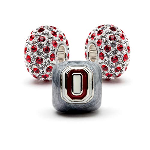 Stone Armory | Ohio State Bead Charms for Bracelet or Necklace | Ohio State Buckeye Beads (OSU Set-Gray Block O with Crystals)
