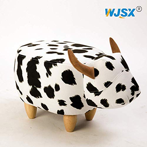 WJSX Tierhocker Kinderhocker Hocker Cow mit Staufach im liebevollen Kuh-Design,Schonbezug,gepolstert,niedliche Dekohocker,aus Holz