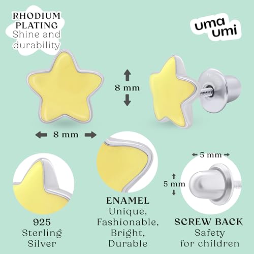 925 Sterling Silver Star Yellow Stud Earrings for Girls Hypoallergenic Safety Screw Back Rhodium Plated - Star Yellow Gifts Earrings for Baby Toddlers Little Teens Kids Jewelry4