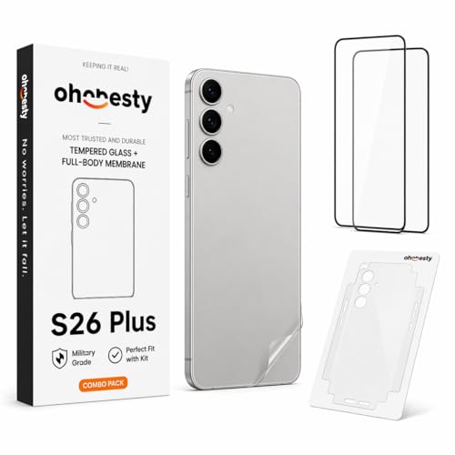 Image of UNBREAKcable Samsung Galaxy S26 Plus Full Coverage Pack of 2 in 1 Full Glue Tempered Glass Combo with Back Membrane Protector 9H Hardness HD Clear Bubble Free Edge to Edge Protection (By ohonesty)