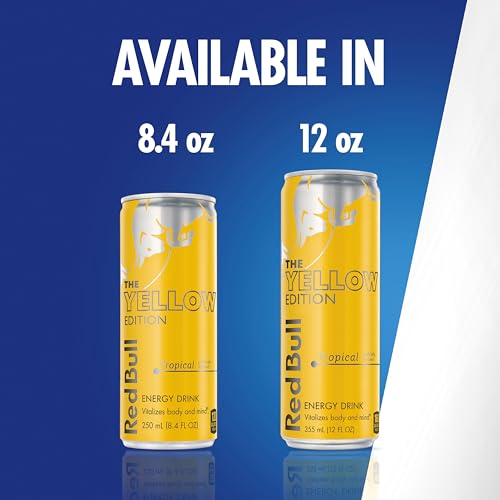 Red Bull Yellow Edition Energy Drink, Tropical, with 114mg Caffeine plus Taurine & B Vitamins, 12 Fl Oz, Pack of 4 Cans