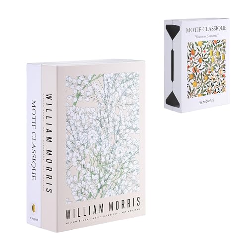Book Shape Decorative Cable Management Box - Expandable Cable Organizer Box with Magnetic Closure for Home & Office (William Morris, Large)