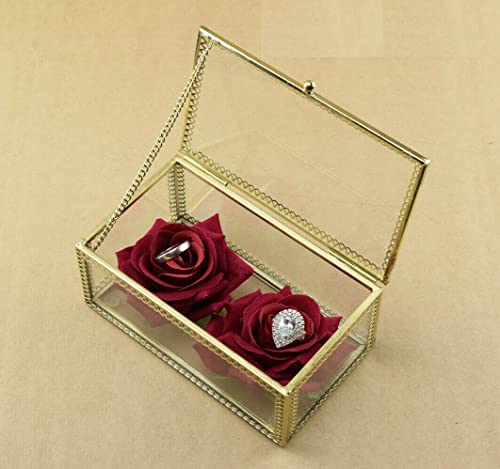 Les célébrations Boîte à Bijoux Porte-Alliances Mariage + Fleur en Velours Rouge Original Moderne Accessoire pour les Mariés Dimension 14x8 cm Multicolore