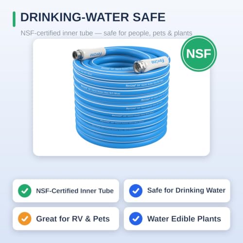 Image of FEVONE Kink Free Garden hose 100 ft, Heavy Duty Water Hose | Drinking Water Safe, Flexible Lightweight Hybrid Polymer, 5 /8 ID, 600 PSI, Leak-Free, Aluminum 3 /4 GHT Connectors