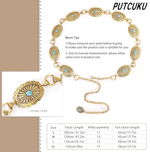 Women Western Belt Concho Chain Belts Bobo Turquoise Waist Chain Cowgirl Metal Belts4