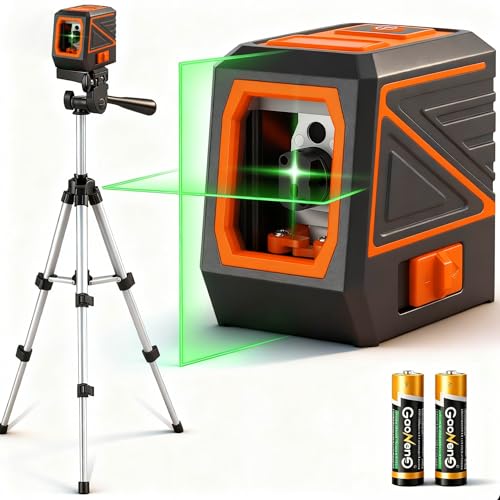 Laser Level with Tripod, 100 feet Green Cross Line Self Rotary Leveling Laser Level, Vertical and Horizontal Line, Rotatable 360 Degree, Manual Self leveling and Pulse Mode,IP54 Waterproof & Battery