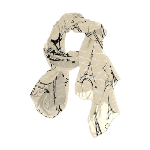 OTVEE Silk Like Scarf Vintage Old Paris Eiffel Tower Scarf Soft Lightweight Chiffon Scarf Shawl Wrap for Women