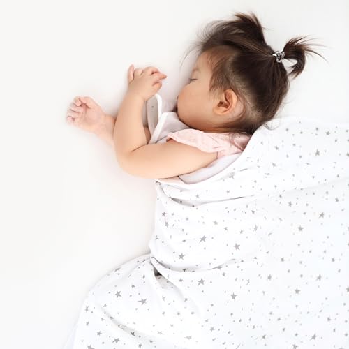 Image of Woolino Toddler Blanket - Merino Wool and Organic Cotton Baby Blanket for Girls and Boys - 4 Season - 52.5 inch x 40 inch - Stars Gray
