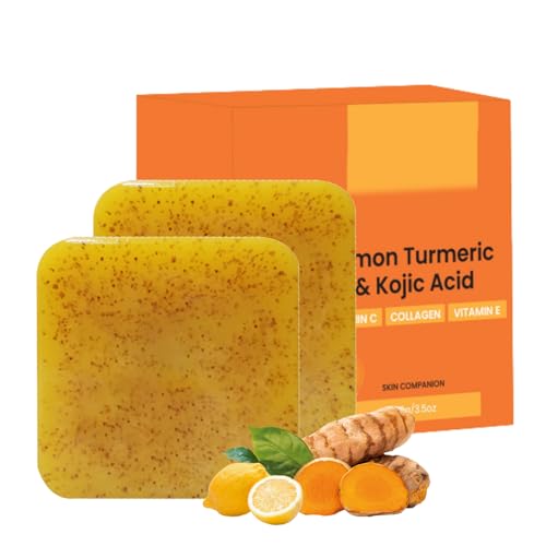 Turmeric Soap - Kojic Acid Soap - Tumeric Soap Acne Dark Spots hyperpigmentation Smooth Skin - Vitamin E&C Lemon Turmeric Soap Bar - Face Deep Cleansing Hydrating Kojic Soap 2Pack