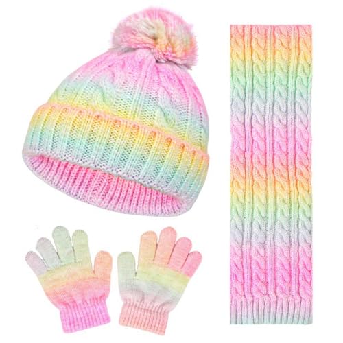 Kunyeah Toddler Beanie Hat Scarf Gloves Set Kids Knitted Mitten Fleece Lined Cap Neck Warmer for Boy Girl 3-10 Years