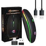 ECONOVA Wireless Rechargeable RGB Mouse – Ergonomic Design with Compatible Bluetooth & 2.4G Devices, 500mAh Battery, Silent Click, 7 Million Click Lifespan, Dual Mode 1600DPI – Black