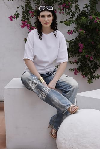 Image of Zilcon Womens Half Ballon Sleeve t-Shirt Tops Boat Neck Loose Fit Casual Workout T-Shirts