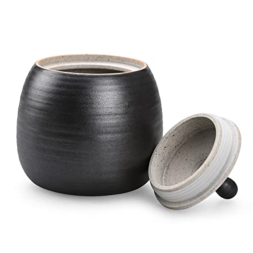Image of Retro Kitchen Canisters Ceramic Food Storage Jar Roud Shape with Silicone Airtight Lid for Tea, Coffee, Nuts, Herb, Spice, Sugar (Black)