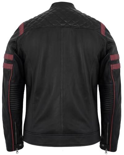 Image of Leather Jacket Men - Real Lambskin Motorcycle Jacket with Snap Tab Collar, Adjustable Waist & Zippered Pockets