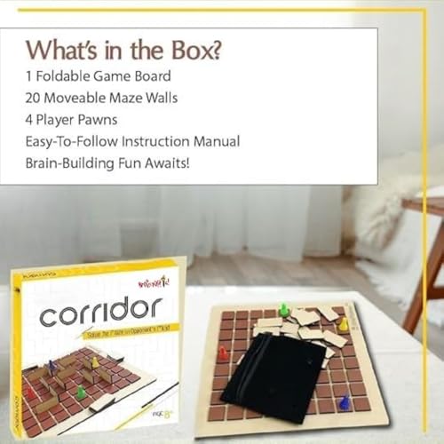 Image of Braintastic Wooden Corridor Board Game for Kids, Adults, Family| Age 8+ Years (Smart Kids 4+ Years)|Interesting Mind, Strategy Game for Home, Travel| Super Fun to Play| 2-4 Players|Brown Color|