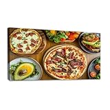 Canvas Wall Art Italian meat pizza salmon steak avocado shrimps mussels burger meat Framed Artwork Landscape Wall Paintings Modern Wall Decor Ready to Hang Posters for Living Room Bedroom 20'x40'