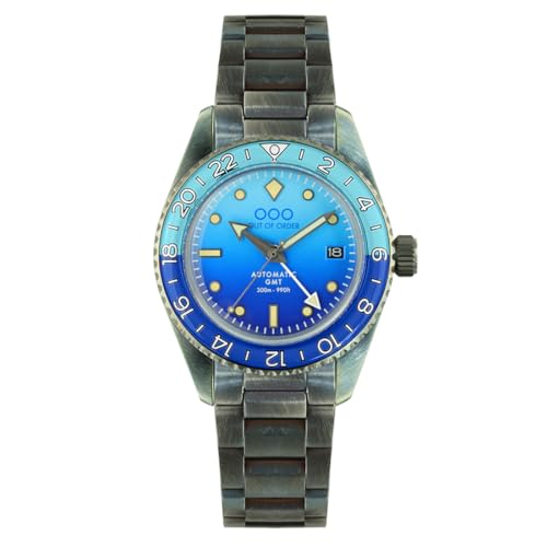 Out of Order BOMBA BLU GMT Automatic Steel Black Blue Date Aged Sapphire Men's Watch, silver, bracelet
