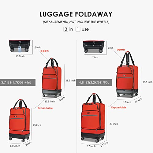 Image of Verage Luxe Expandable Foldable Luggage Bag Collapsible Rolling Travel Bag Lightweight Larger Suitcase with Detachable Spinner Wheels (Upgrde 21 Inch Expands into 24 Inch, Red)