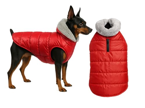 Image of The Pets Company Dog Winter Coat Jacket, Clothes, Windproof, Waterproof, Light Weight, Washable, Ultra Warm Thick Fleece Lined Dog Vest for Cold Weather Protection, (Red, X - Small - 12 Inch)