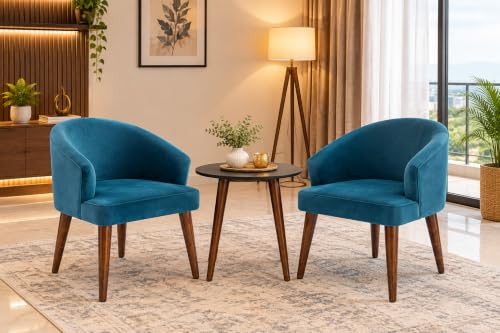 Image of DaneWood Premium Dining Table Set of 4 | Sheesham Wood Dining Table Set 4 Seater | Four Seater Dinning Table with 2 Upholstered Chairs & 1 Bench | Dinner Table Restaurants | Honey Finish & Blue