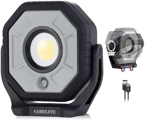 CARELITE Work Light with 4 Modes, 1500 Lumen Portable Magnetic Mechanic Light, Rechargeable Spotlight and COB Floodlight, 360-Degree Rotatable and Waterproof for Repairs and Outdoor use
