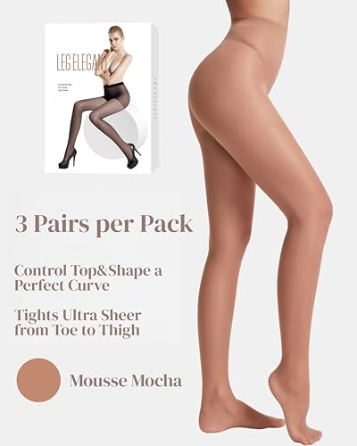 Image of leg elegant 3 Pairs 20D Women's Sheer Tights Ultra Sheer Pantyhose with Control Top
