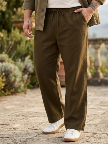 Image of Urbano Plus Men's Loose Fit Solid Linen Blend Trousers Non-Stretchable