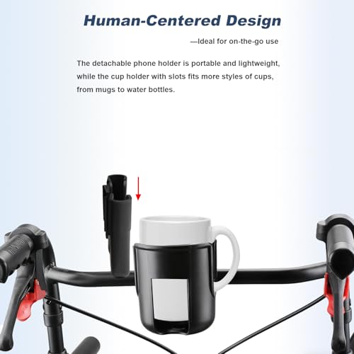 Image of WHLICKS 2-in-1 Walker Cup Holder with Detachable Phone Holder，Fit for Wheelchair, Rollator, Scooter, Bike, Mobility, Camper, Stroller with Sturdy,Rotatable,Adjustable and Anti - Slip Clip