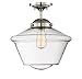 Trade Winds Lighting TW60051PN 1-Light Transitional Schoolhouse Semi-Flush Mount Ceiling Light with Clear Glass, 100 Watts, in Polished Nickel
