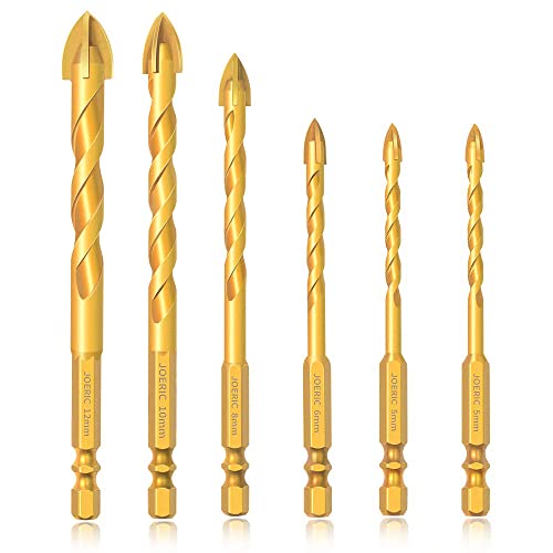 6Pcs Golden Ceramic Tile Drill Bits, Joeric Masonry Drill Bits Set For Glass, Brick, Tile, Concrete, Plastic And Wood Tungsten Carbide Tip For Wall Mirror And Ceramic Tile With Size (5Mm ~12Mm). #TOP6