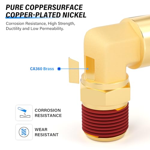 Image of TAILONZ PNEUMATIC 5PCS 1 /4 inch Tube OD x 1 /4 inch NPT Thread DOT Elbow Out Pipe Air Fittings, Push to Connect Fittings Air Brake Pipe Fittings for Cars, Trucks, Air Brake Systems, Etc.