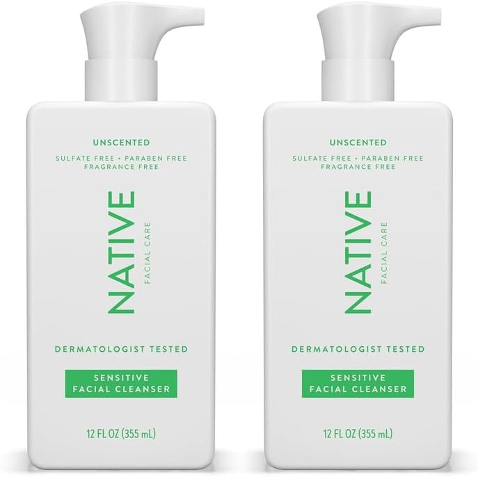 Native Sensitive Face Wash, Spa Day Every Day Facial Cleanser (2 Pack) | Daily Face Cleaner with Aloe and Vitamin B3, Unscented, 12 fl oz