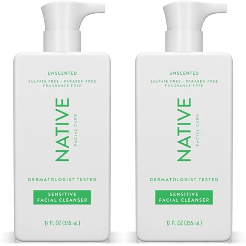 Native Sensitive Face Wash, Spa Day Every Day Facial Cleanser (2 Pack) | Daily Face Cleaner with Aloe and Vitamin B3, Unscented, 12 fl oz