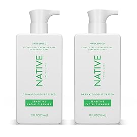 Native Sensitive Face Wash, Spa Day Every Day Facial Cleanser (2 Pack) | Daily Face Cleaner with Aloe and Vitamin B3, Unscented, 12 fl oz