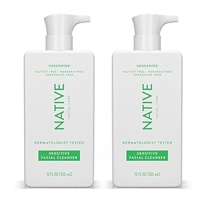 Native Sensitive Face Wash, Spa Day Every Day Facial Cleanser (2 Pack) | Daily Face Cleaner with Aloe and Vitamin B3, Unscented, 12 fl oz