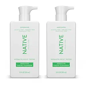 Native Sensitive Face Wash, Spa Day Every Day Facial Cleanser (2 Pack) | Daily Face Cleaner with Aloe and Vitamin B3, Unscented, 12 fl oz
