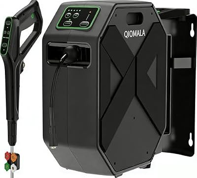 QIOMALA Wall Mounted PowerWasher 5000MAXPSI, 100FT Retractable Hose, Foam Cannon & 5 Quick Connect Nozzles for Car, Lane, Patio Cleaning