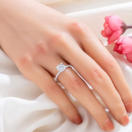 SecreTalk 2CT Cushion Moissanite Engagement Ring for Women - Moissanite Promise Wedding Band 925 Sterling Silver D Color VVS with Certificate of Authenticity2